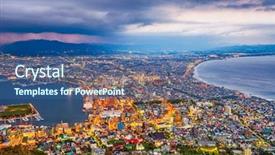  Presentation with city japan - Cool new presentation theme with jetty - hakodate hokkaido japan city skyline backdrop and a ocean colored foreground