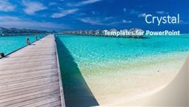  Presentation with island resort - Cool new slide deck with jetty-over-swimming-atoll backdrop and a ocean colored foreground