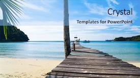  Presentation with serenity - Presentation theme consisting of little cute boy standing near business building smiling closeup hands up background and a light blue colored foreground.