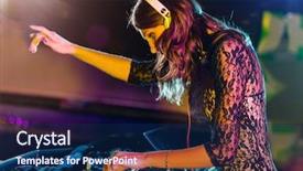  Presentation with electronic music - Cool new slide deck with jeux video - beautiful dj girl mixing electronic backdrop and a navy blue colored foreground