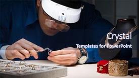  Presentation with television workshop - Colorful PPT theme enhanced with jeweler working in his workshop backdrop and a navy blue colored foreground