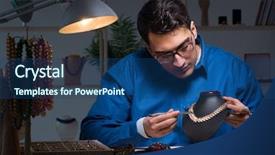  Presentation with television workshop - Audience pleasing PPT layouts consisting of jeweler working in his workshop backdrop and a  colored foreground