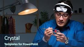  Presentation with workshop - Presentation theme featuring jeweler working in his workshop background and a  colored foreground