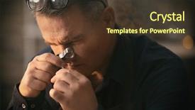  Presentation with taperecorder workshop - Slides featuring jeweler working in workshop closeup background and a tawny brown colored foreground