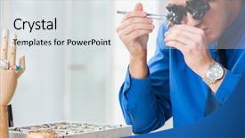  Presentation with jewelry - Theme having jeweler working with luxury jewelry background and a sky blue colored foreground