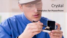  Presentation with royal luxury gold and silver - PPT theme enhanced with jeweler working with luxury jewelry background and a coral colored foreground