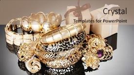  Presentation with jewelry - Cool new PPT layouts with jewellery box - beautiful golden jewelry and gifts backdrop and a coral colored foreground