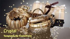  Presentation with gifts - Slide set with jewellery box - beautiful golden jewelry and gifts background and a tawny brown colored foreground