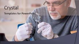  Presentation with old fashioned black and white - Audience pleasing presentation design consisting of jewellrs - white bearded old jeweler backdrop and a soft green colored foreground