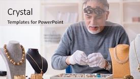  Presentation with black and white old phone - Presentation consisting of jewellrs - white bearded old jeweler background and a soft green colored foreground