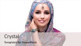  Presentation with woman muslim - Colorful PPT layouts enhanced with jewelry ear rings - muslim woman in fashion concept backdrop and a lemonade colored foreground