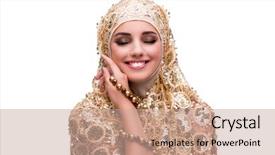  Presentation with woman muslim - Amazing PPT theme having jewelry ear rings - muslim woman in fashion concept backdrop and a coral colored foreground