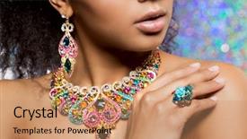  Presentation with girl model - Colorful presentation design enhanced with jewelry from gold precious backdrop and a coral colored foreground