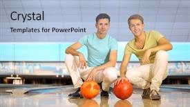  Presentation with two men climbing - Audience pleasing slide deck consisting of jewelry game - two happy men sit backdrop and a light blue colored foreground