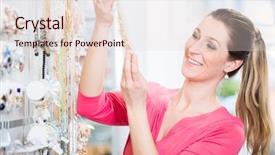  Presentation with online shopping store - Amazing slide deck having jewelry showroom - woman shopping in store looking backdrop and a lemonade colored foreground