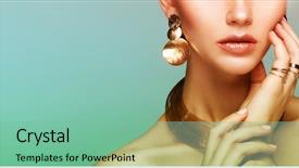  Presentation with fashion - Presentation design consisting of jewerly - beautiful fashion model wearing elegant background and a seafoam green colored foreground