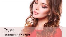  Presentation with real woman hair texture human - Audience pleasing PPT theme consisting of jewerly - beautiful woman with curly hair backdrop and a coral colored foreground