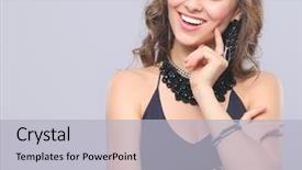  Presentation with black women beautiful woman - Slide deck featuring jewerly - portrait of a beautiful woman background and a light gray colored foreground