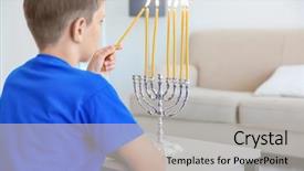  Presentation with jewish - Slide set featuring jewish boy lightning menorah background and a light gray colored foreground