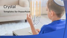  Presentation with jewish - Presentation design consisting of jewish boy lightning menorah background and a soft green colored foreground