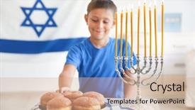  Presentation with jewish - Amazing slide set having jewish boy with traditional sufganiyah backdrop and a soft green colored foreground