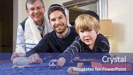  Presentation with hanukkah - Beautiful PPT theme featuring jewish man - boy with father and grandfather backdrop and a ocean colored foreground