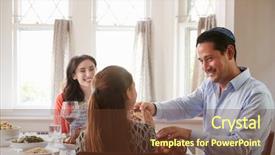  Presentation with jewish - Slide deck having jewish man sharing challah bread background and a tawny brown colored foreground