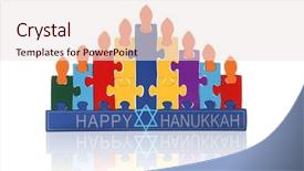  Presentation with jewish - Audience pleasing presentation design consisting of jewish star - rainbow colored toy menorah puzzle backdrop and a sky blue colored foreground