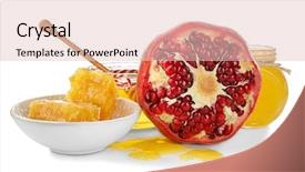  Presentation with pomegranate - Colorful slide deck enhanced with jewish symbol - composition with aromatic honey backdrop and a lemonade colored foreground