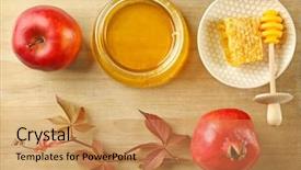  Presentation with rosh hashanah - Presentation design featuring jewish symbol - composition with honey apple background and a coral colored foreground