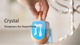  Presentation with hanukkah - Presentation having jewish woman - female hand spinning wooden dreidel background and a  colored foreground