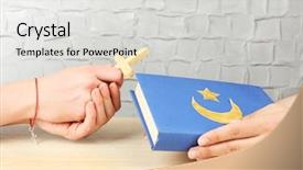  Presentation with peace education two smiley hands - Colorful PPT layouts enhanced with jewish woman - hands of two friends backdrop and a light gray colored foreground