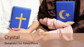  Presentation with two people holding hands - Audience pleasing presentation design consisting of jewish woman - two friends holding books backdrop and a coral colored foreground