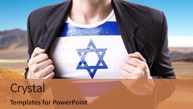  Presentation with israel - Presentation enhanced with jews - businessman stretching suit with israel background and a coral colored foreground
