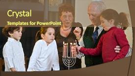  Presentation with lightening - Audience pleasing slides consisting of jews - grandparents and grandchildren lightening menorah backdrop and a tawny brown colored foreground