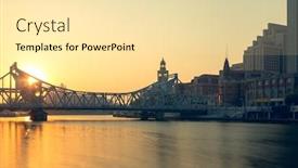  Presentation with bridge - Beautiful PPT theme featuring jiefang-bridge-over-hai-river backdrop and a blonde colored foreground