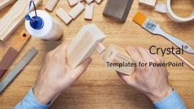  Presentation with woodworking - Theme consisting of jig - woodworking workshop table top scene background and a coral colored foreground