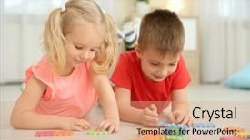  Presentation with two cute sisters playing - Cool new slide set with little children playing with pazzle backdrop and a  colored foreground