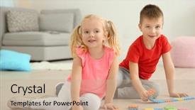  Presentation with children little child girl plays - Presentation design enhanced with little children playing with pazzle background and a  colored foreground