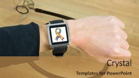  Presentation with smart watch red heart - Slides having jigsaw medical - businesswoman with smart watch background and a  colored foreground