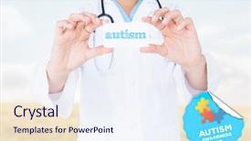  Presentation with autism - Amazing presentation theme having jigsaw medical - word autism and doctor holding backdrop and a sky blue colored foreground