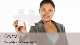  Presentation with piece of the pie - Theme with jigzaw puzzle over white background background and a light gray colored foreground