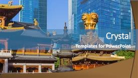  Presentation with china travel - Amazing PPT theme having jing an temple - shanghai china backdrop and a teal colored foreground