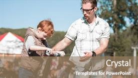  Presentation with father - Slide deck with jini technology - father teaches son to ride background and a coral colored foreground