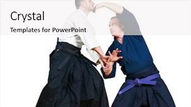  Presentation with fighters - Theme having jiu jitsu - two jujitsu fighters sportsmen background and a white colored foreground