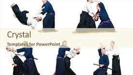  Presentation with fighters - PPT layouts having jiu jitsu - two jujitsu fighters sportsmen background and a cream colored foreground