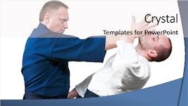  Presentation with fighters - Amazing PPT theme having jiu jitsu - two jujitsu fighters sportsmen backdrop and a sky blue colored foreground