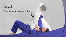 Presentation with martial arts - Slide deck enhanced with jiu jitsu - young sporty men practicing martial background and a light gray colored foreground