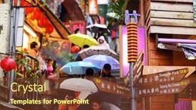  Presentation with gold mining - Amazing PPT theme having jiufen-taiwan-january-17-tourists backdrop and a tawny brown colored foreground