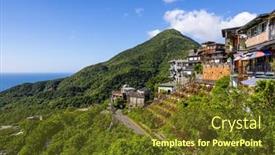  Presentation with taiwan - PPT theme having jiufen-village-on-the-mountain background and a tawny brown colored foreground
